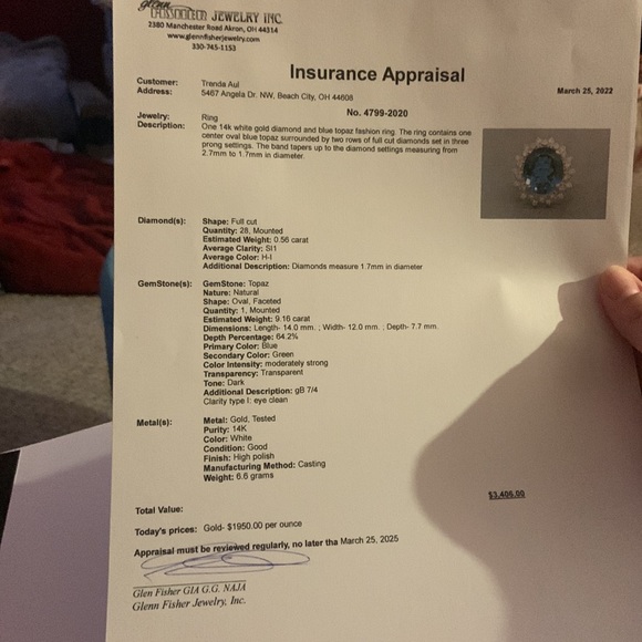 14K White Gold Topaz Diamond Ring Size 7 - 0.56ct Diamonds, 9.16ct Topaz - Picture 5 of 5